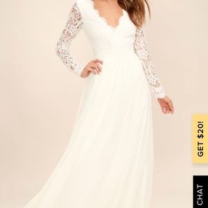 Lulu’s White Lace Maxi Dress with Open Back